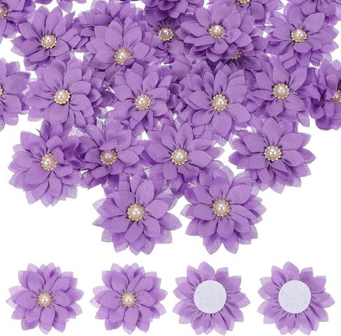 PATIKIL Fabric Flowers, 30 Pcs 2" Rhinestone Pearls Sewing Fabric Flowers for DIY Crafts Appliques Wedding Birthday Party Decoration, Dark Green in Kuwait