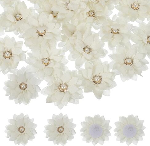 PATIKIL Fabric Flowers, 30 Pcs 2" Rhinestone Pearls Sewing Fabric Flowers for DIY Crafts Appliques Wedding Birthday Party Decoration, Dark Green in Kuwait