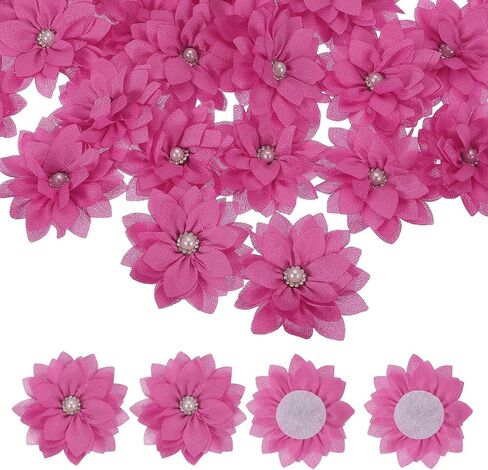 PATIKIL Fabric Flowers, 30 Pcs 2" Rhinestone Pearls Sewing Fabric Flowers for DIY Crafts Appliques Wedding Birthday Party Decoration, Dark Green in Kuwait