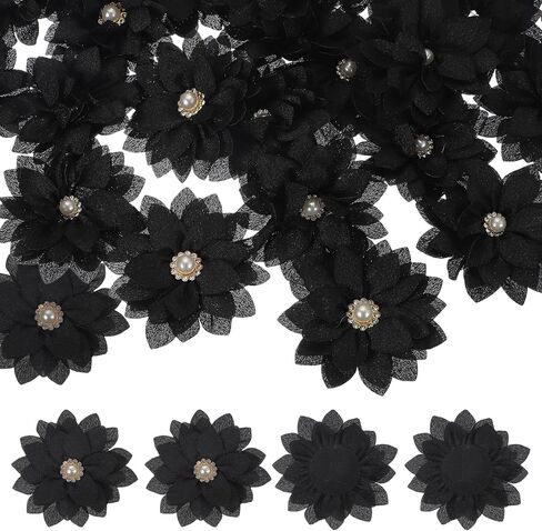 PATIKIL Fabric Flowers, 30 Pcs 2" Rhinestone Pearls Sewing Fabric Flowers for DIY Crafts Appliques Wedding Birthday Party Decoration, Dark Green in Kuwait