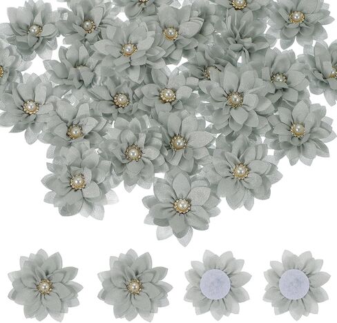 PATIKIL Fabric Flowers, 30 Pcs 2" Rhinestone Pearls Sewing Fabric Flowers for DIY Crafts Appliques Wedding Birthday Party Decoration, Dark Green in Kuwait