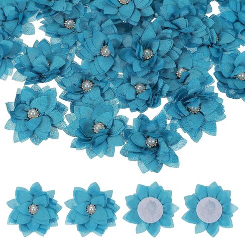 PATIKIL Fabric Flowers, 30 Pcs 2" Rhinestone Pearls Sewing Fabric Flowers for DIY Crafts Appliques Wedding Birthday Party Decoration, Dark Green in Kuwait