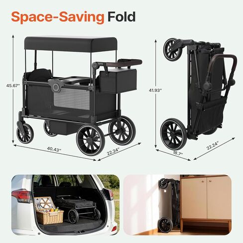 BIERUM Stroller Wagon for 2 Kids with Side Entry & 5-Point Safety, 5-in-1 Multi-Mode All-Terrain Foldable Cart with Adjustable Push/Pull Handle, Removable Canopy & Organizer for Beach, Camping, Black in Saudi Arabia