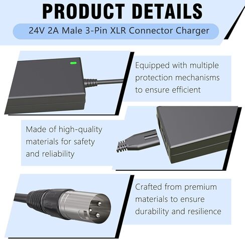 24V 2A Male 3-Pin XLR Charger Compatible with Jazzy Power Chair, Pride Mobility, Shoprider, Drive Medical, Bladez, Go Go Elite Traveller in Saudi Arabia
