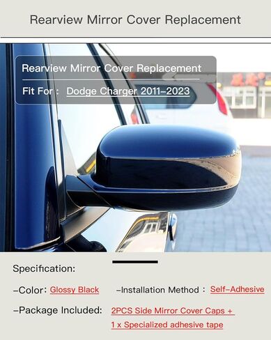 Mirror Cover Cap Compatible with Dodge Charger 2011-2023 Glossy Black in Saudi Arabia