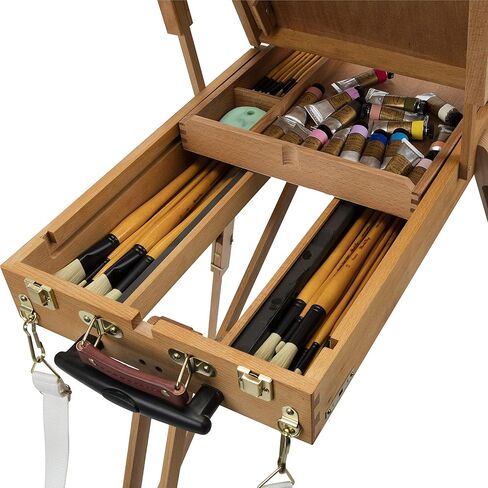 Creative Mark Monet Wooden French Walnut Color Easel & Sketchbox- Portable Lightweight Art Easel with Storage for Adults - Ideal for Drawing, Painting - Includes Palette, Supports Canvas up to 32" in Saudi Arabia
