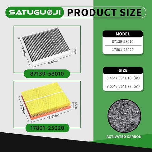 17801-25020 87139-58010 Engine Cabin Air Filter Set Filter for RAV4 2019-2024 (NOT HYBRID), Camry 2018-2024 (NOT HYBRID), Highlander 2020-2025 (NOT HYBRID) in Saudi Arabia