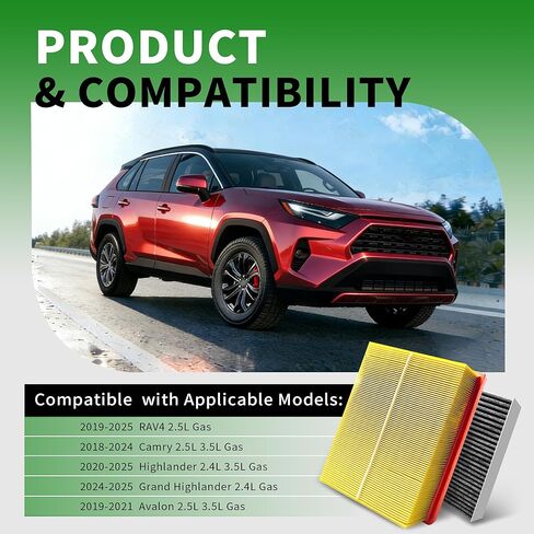 17801-25020 87139-58010 Engine Cabin Air Filter Set Filter for RAV4 2019-2024 (NOT HYBRID), Camry 2018-2024 (NOT HYBRID), Highlander 2020-2025 (NOT HYBRID) in Saudi Arabia
