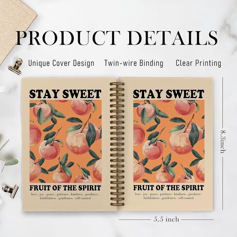 Fruit of the Spirit Peach Spiral Notebook, Peach Christian Journal Notebook, Bible Verse Scripture Notebooks for School Work, Christian Office Supplies Gifts for Women Men, 5.5x8.3 Inch in Kuwait