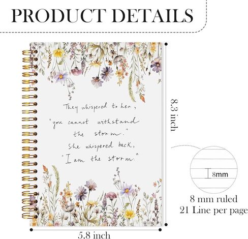 Floral Inspirational Notebook, I Am the Storm Journal for Women, Wildflower Botanical Positive Quote Spiral Notebook, Motivational Journal for Women, 5.5x8.3 in Saudi Arabia