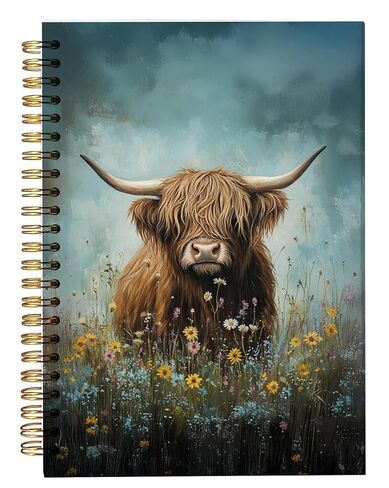 bitCNY Rustic Floral Highland Cow Spiral Notebook, Highland Cow Lover Gifts Notebook Journal for Women, Farmhouse Wildflower Heifer Journal, 5.5x8.3 Inch in Kuwait