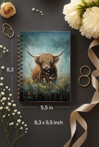 bitCNY Rustic Floral Highland Cow Spiral Notebook, Highland Cow Lover Gifts Notebook Journal for Women, Farmhouse Wildflower Heifer Journal, 5.5x8.3 Inch in Kuwait