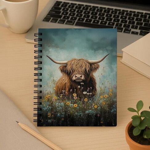 bitCNY Rustic Floral Highland Cow Spiral Notebook, Highland Cow Lover Gifts Notebook Journal for Women, Farmhouse Wildflower Heifer Journal, 5.5x8.3 Inch in Kuwait