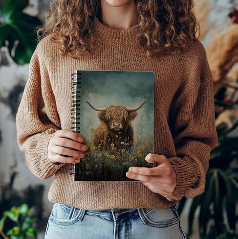 bitCNY Rustic Floral Highland Cow Spiral Notebook, Highland Cow Lover Gifts Notebook Journal for Women, Farmhouse Wildflower Heifer Journal, 5.5x8.3 Inch in Kuwait