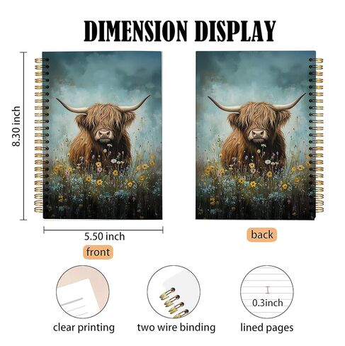 bitCNY Rustic Floral Highland Cow Spiral Notebook, Highland Cow Lover Gifts Notebook Journal for Women, Farmhouse Wildflower Heifer Journal, 5.5x8.3 Inch in Kuwait