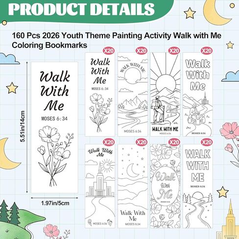 Resurhang 160 Pcs Walk with Me LDS Bookmarks 2026 LDS Youth Theme Gifts for The Church of Jesus Christ, Latter-Day Saints Mormon Church in Kuwait