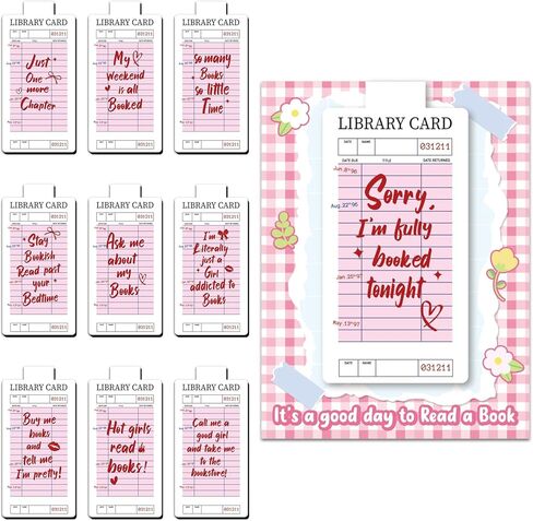 10 Pieces Pink Library Card Magnetic Bookmarks Magnetic Book Marks for Reading Magnet Bookmark Clips for Women Book Lovers Girls Students Reading Accessories Bookish Gift Birthday Gifts in Kuwait