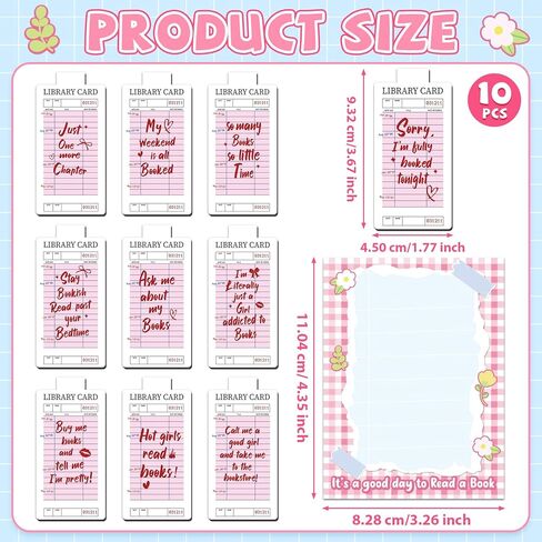 10 Pieces Pink Library Card Magnetic Bookmarks Magnetic Book Marks for Reading Magnet Bookmark Clips for Women Book Lovers Girls Students Reading Accessories Bookish Gift Birthday Gifts in Kuwait