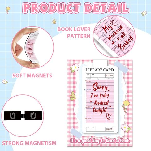 10 Pieces Pink Library Card Magnetic Bookmarks Magnetic Book Marks for Reading Magnet Bookmark Clips for Women Book Lovers Girls Students Reading Accessories Bookish Gift Birthday Gifts in Kuwait