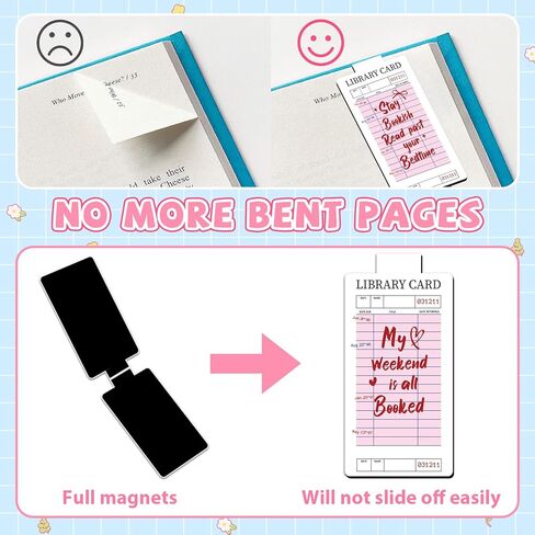 10 Pieces Pink Library Card Magnetic Bookmarks Magnetic Book Marks for Reading Magnet Bookmark Clips for Women Book Lovers Girls Students Reading Accessories Bookish Gift Birthday Gifts in Kuwait