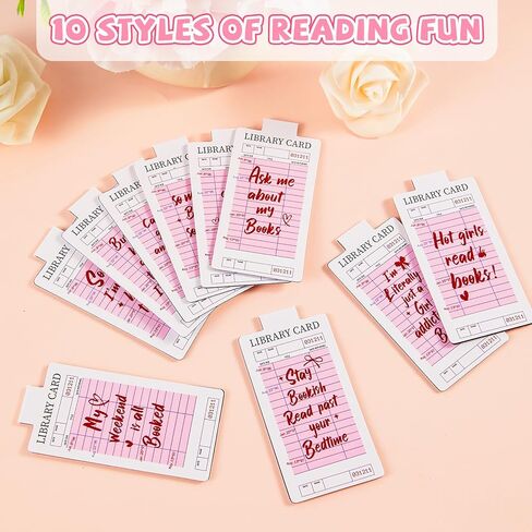 10 Pieces Pink Library Card Magnetic Bookmarks Magnetic Book Marks for Reading Magnet Bookmark Clips for Women Book Lovers Girls Students Reading Accessories Bookish Gift Birthday Gifts in Kuwait