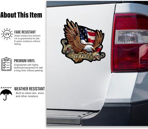 American Bald Eagle Flag Decal Sticker - 12 Inch - Vinyl Car Truck Bumper Patriotic Waterproof Decal Eagle for Car Trailer Truck SUV Van Outdoor Window Wall Laptop Tablet Cup Glass Any Smooth Surface in Kuwait