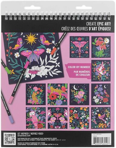 Vivid by Brea Reese: Marker Color-By-Number Kit - Whimsical Botanicals - 5 Dual-Sided Markers, 12 Coloring Pages, Nature-Animal Theme, Spiral Art Pad in Saudi Arabia