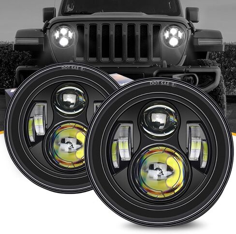 H6024 7 Inch Led Headlight Round For Jeep Wrangler JK JKU TJ LJ CJ Ford Chevy Mazda Miata Nissan Mack GMC Dodge VW Cabriolet Land Rover Defender AM General Hummer H1 H2 Mitsubishi Montero in Saudi Arabia