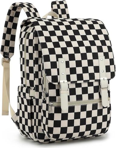 Corduroy Travel Backpack for Women, 15.6 Inch College Laptop Backpack, Fashion School Bookbag Work Backpacks (Corduroy Checkered Black) in Saudi Arabia