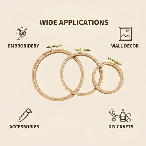 Alaviitsi 3 PCS Embroidery Kit, 3 4 5 Inch Cross Stitch Frame Hoops, Beech Wood Ring Craft Supplies Accessories for Hand Needlework Sewing Embroidery in Saudi Arabia