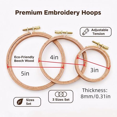 Alaviitsi 3 PCS Embroidery Kit, 3 4 5 Inch Cross Stitch Frame Hoops, Beech Wood Ring Craft Supplies Accessories for Hand Needlework Sewing Embroidery in Saudi Arabia