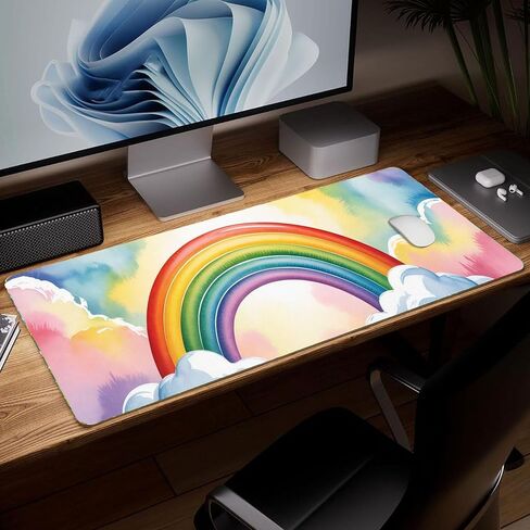 Leather Scenery Desk Pad, Colorful Art Mouse Pad Large Computer Keyboard Gaming Mousepad Waterproof Desktop Protector & Cover, Decorative PU Leather Laptop Mouse Mat Home Decor 10 x 25.6 inch C189 in Kuwait