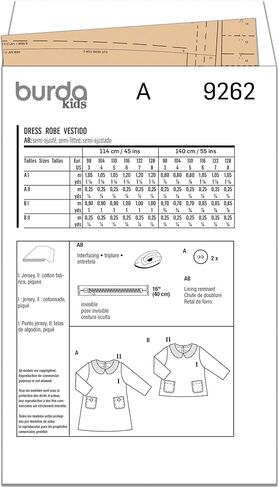 Burda Style X09262BURDA Children's Dress Sewing Pattern Packet, Design Code B9262, Sizes 3-8 (98-128) in Saudi Arabia