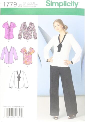 Simplicity Pattern 1779 Misses Blouse with Collar and Sleeve Variations Sizes 16-18-20-22-24 in Saudi Arabia