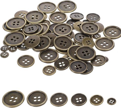 60Pcs Antique Brass Blazer Button Set, Antique Bronze Suits Coat Buttons, Round Retro 4-Hole Button for Men Women Uniform Shirt Suit and Jacket Sewing Craft DIY in Saudi Arabia