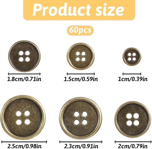 60Pcs Antique Brass Blazer Button Set, Antique Bronze Suits Coat Buttons, Round Retro 4-Hole Button for Men Women Uniform Shirt Suit and Jacket Sewing Craft DIY in Saudi Arabia