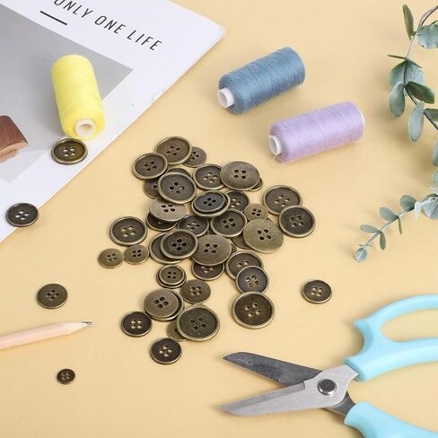 60Pcs Antique Brass Blazer Button Set, Antique Bronze Suits Coat Buttons, Round Retro 4-Hole Button for Men Women Uniform Shirt Suit and Jacket Sewing Craft DIY in Saudi Arabia