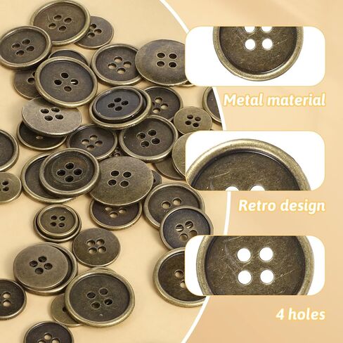 60Pcs Antique Brass Blazer Button Set, Antique Bronze Suits Coat Buttons, Round Retro 4-Hole Button for Men Women Uniform Shirt Suit and Jacket Sewing Craft DIY in Saudi Arabia
