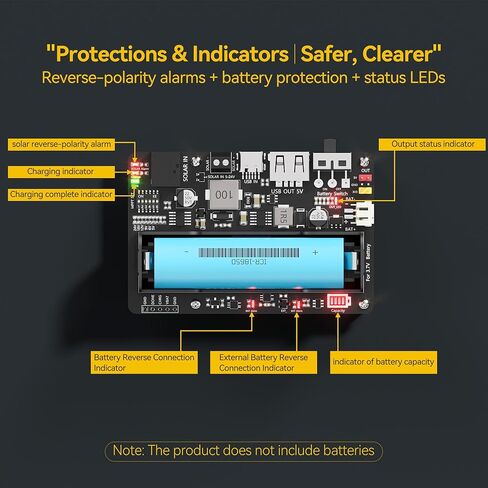 MPPT Solar Charge Controller for 18650 Li-ion Battery, Solar Power Manager Module with 5-24V Panel & USB-C Charging, 5V Output, Multi-Protection Board for Raspberry Pi 3/4/5 in Kuwait