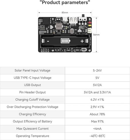 MPPT Solar Charge Controller for 18650 Li-ion Battery, Solar Power Manager Module with 5-24V Panel & USB-C Charging, 5V Output, Multi-Protection Board for Raspberry Pi 3/4/5 in Kuwait