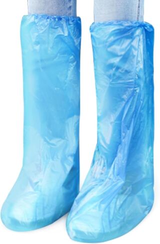 IwIeIaIrI Disposable Shoe Covers 60 Pack (30 Pairs) Blue Rain Shoes and Boots Cover Plastic Long Shoe Cover Clear Waterproof Anti-Slip Overshoe for Women Men Water Boots Cover Rainy Day Use Cover in Saudi Arabia
