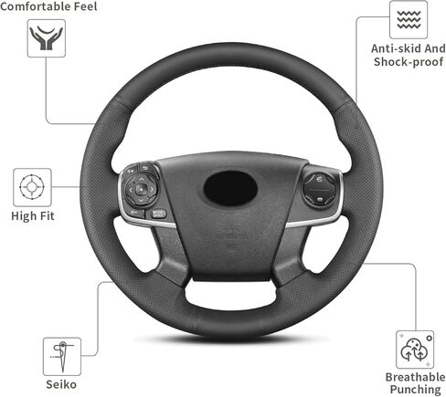 Hand Sewn Steering Wheel Cover,Replacement for Toyota Camry 2012/Camry Hybrid 2012,Non-Slip Breathable Microfiber Leather Steering Wheel Cover Stitch on Wrap DIY Car Interior Accessories in Kuwait