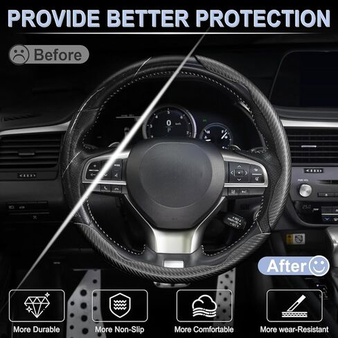 Steering Wheel Cover for Honda CR-Z 2011-2016, Car Truck Segmented Carbon Fiber Pattern Rim Protector Non-Slip Breathable Grip Shell Accessory,Black in Saudi Arabia