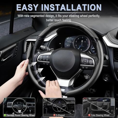 Steering Wheel Cover for Honda CR-Z 2011-2016, Car Truck Segmented Carbon Fiber Pattern Rim Protector Non-Slip Breathable Grip Shell Accessory,Black in Saudi Arabia