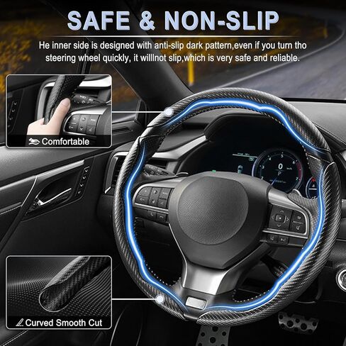 Steering Wheel Cover for Honda CR-Z 2011-2016, Car Truck Segmented Carbon Fiber Pattern Rim Protector Non-Slip Breathable Grip Shell Accessory,Black in Saudi Arabia