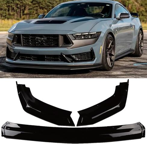 MUCO New 3Pcs Front Bumper Lip Compatible with Ford Mustang GT EcoBoost 2024 2025 Gloss Black Front Lip Spoiler ABS Plastic in Kuwait