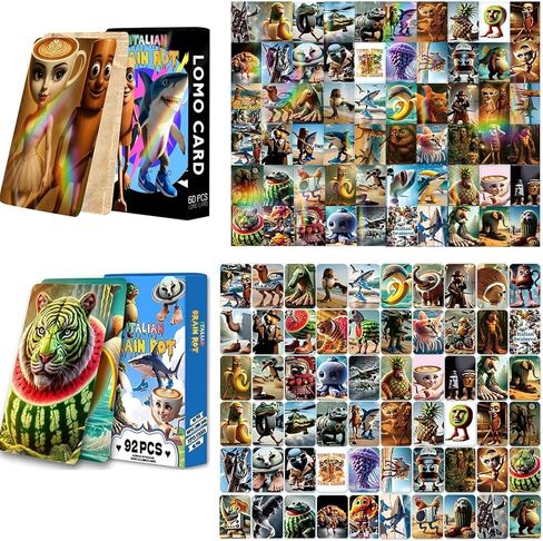 Italian Brainrot Cards Set, 60pcs Standard Cards with 32pcs Stickers and 60pcs Holographic Laser Cards, Fantasy Creature Trading Cards, No Duplicates in Saudi Arabia
