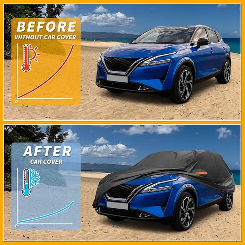 All-Weather Waterproof Car Cover - UV-Resistant Outdoor Full Exterior Protection for Nissan Qashqai Aluminum Film Black with Right Side Zipper in Kuwait