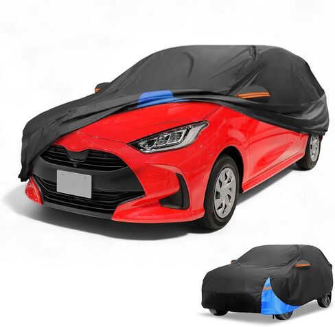 All-Weather Waterproof Car Cover - UV-Resistant Outdoor Full Exterior Protection for Toyota Yaris 210D-PU Black Blue with Right Side Zipper in Kuwait
