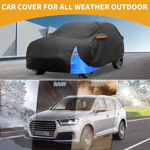 All-Weather Waterproof Car Cover - UV-Resistant Outdoor Full Exterior Protection for Toyota Yaris 210D-PU Black Blue with Right Side Zipper in Kuwait